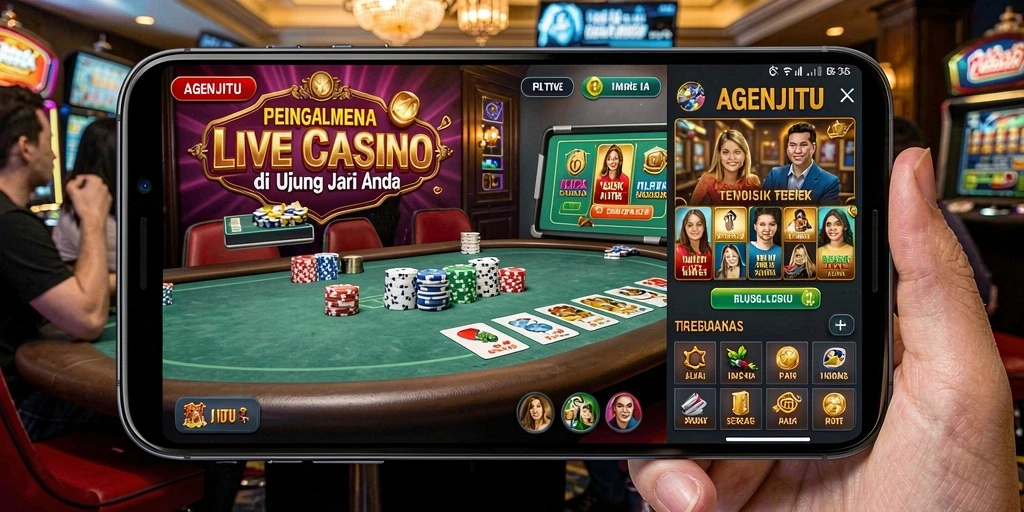 Tampilan gameplay AGENJITU dengan dealer langsung dan suasana casino yang mendebarkan.