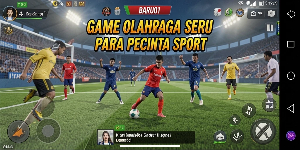 Tangkapan layar utama gameplay BARU01 menunjukkan aksi olahraga yang mendebarkan.
