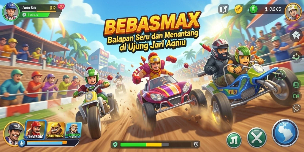 Screenshot gameplay seru BEBASMAX yang penuh aksi balapan.