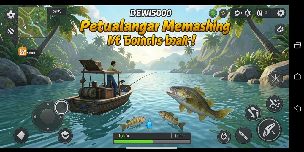 Screenshot gameplay DEWI5000 dengan aksi memancing yang seru.