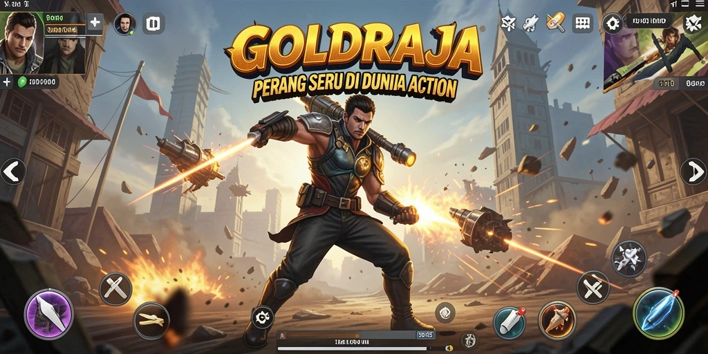 Tampilan gameplay action yang mendebarkan dan penuh strategi di GOLDRAJA.