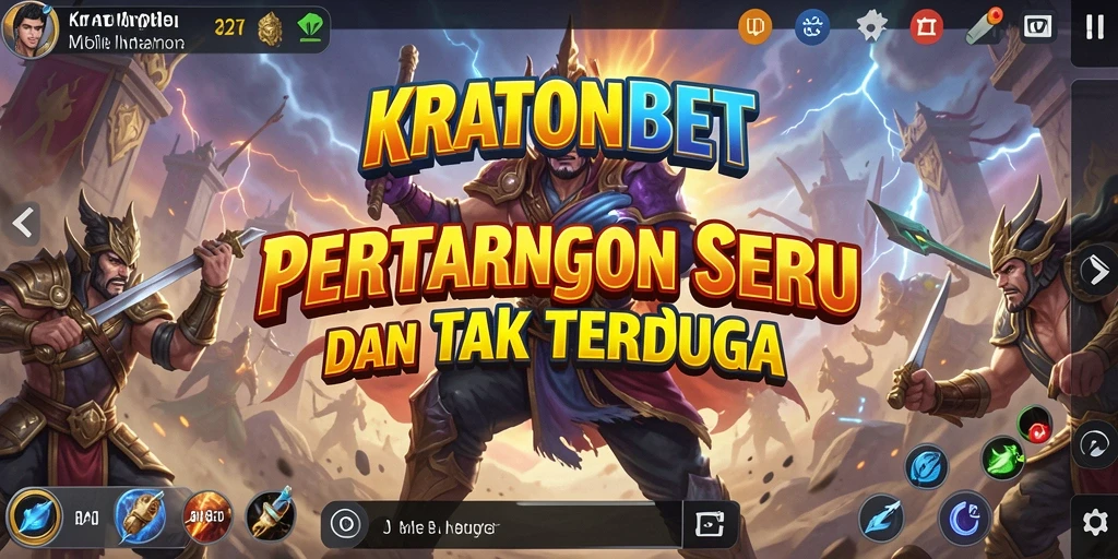 Tangkapan layar gameplay KRATONBET menunjukkan pertarungan epik antar karakter.