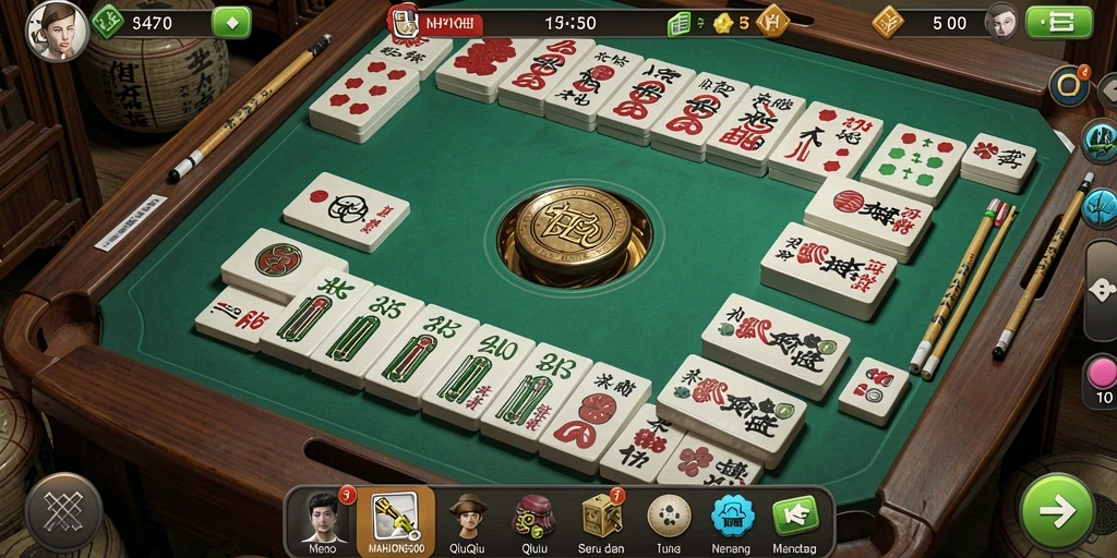Tampilan menarik dari gameplay QiuQiu di MAHJONG500.