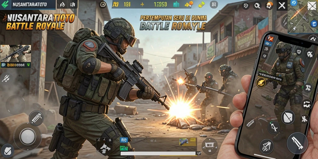 Tampilan seru dari gameplay NUSANTARATOTO di medan tempur Battle Royale.