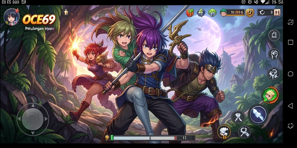 Screenshot OCE69 menampilkan karakter anime dalam pertempuran epik.