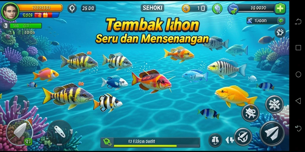 Gameplay seru dalam SEHOKI saat menembak berbagai jenis ikan.