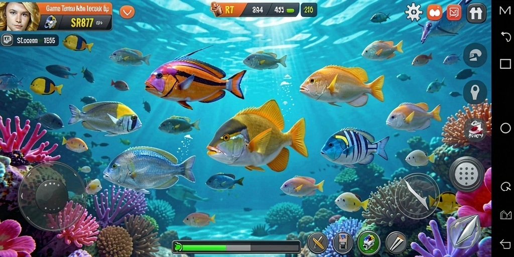 Screenshot gameplay SR877 menampilkan aksi menembak ikan yang seru.