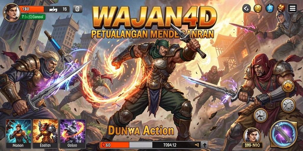 Tampilan utama gameplay WAJAN4D dengan aksi seru dan karakter dinamis.