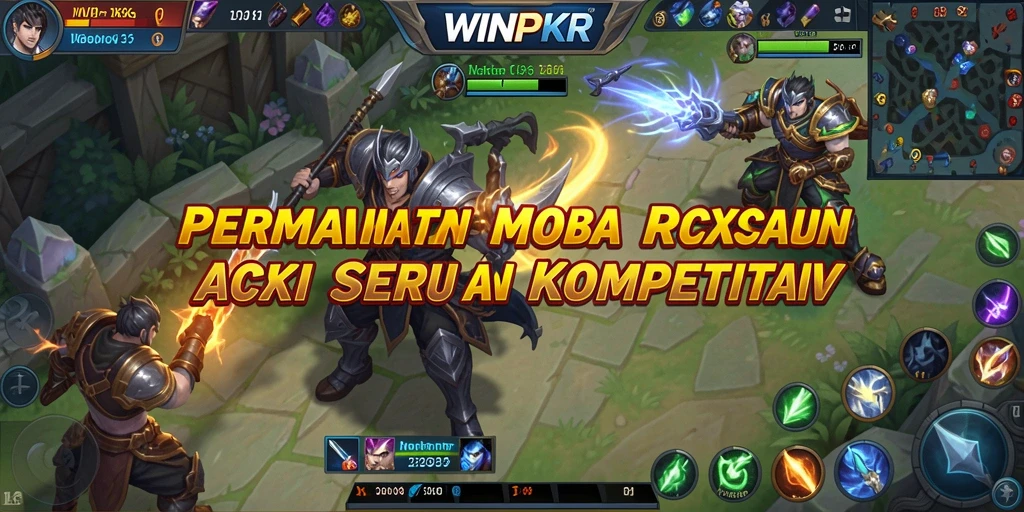 Screenshot gameplay yang penuh aksi dari WINPKR MOBA.