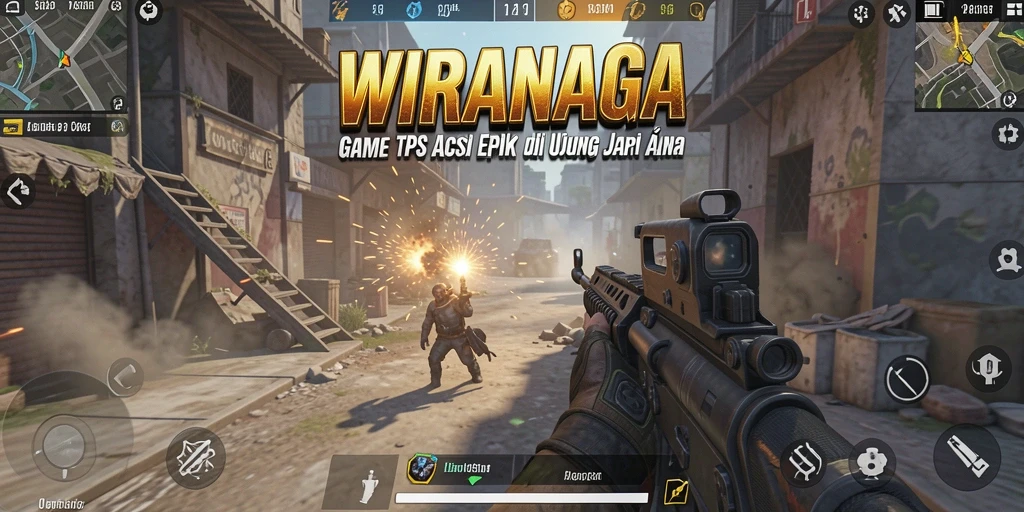 Screenshot gameplay WIRANAGA menampilkan aksi tembak-menembak yang intens.